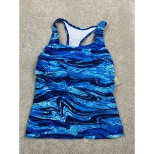 GO GOSSIP Women's Blue Abstract Tankini Top Small S Padded Racerback Nylon